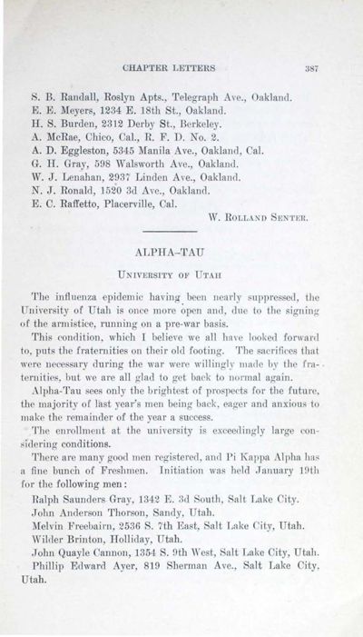 Alpha-Tau, February 1919